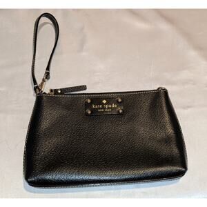 Kate Spade Black Leather Convertible Wristlet Small Purse Pink Lining EUC